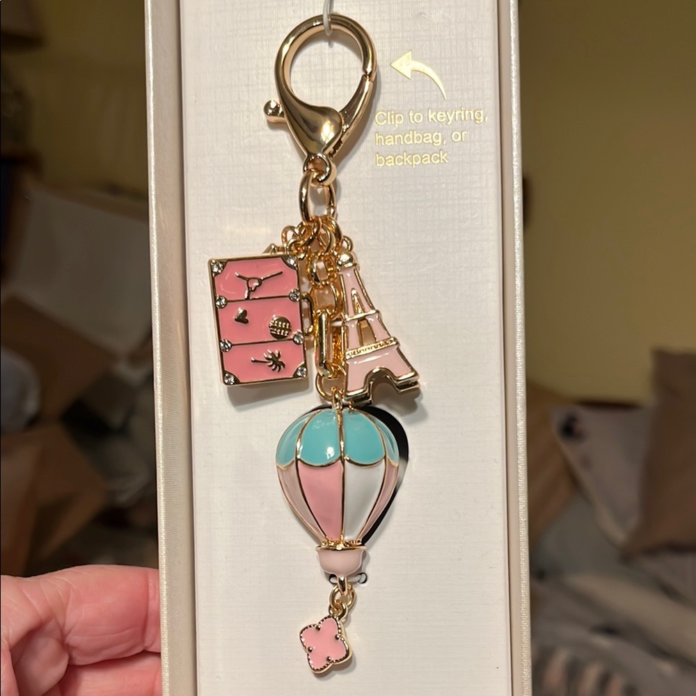 Gold and Pink Key & Card Holder with Whimsical Charms